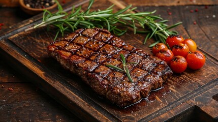 Sizzling steak with vegetables in a cast iron skillet - 753842961