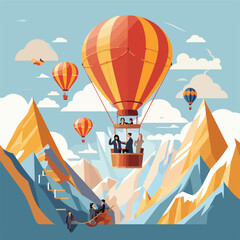 Group of business man and woman flying in the sky on