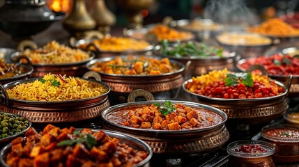 Assortment of Indian dishes in traditional bowls - 753843320