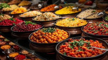 Assortment of Indian dishes in traditional bowls - 753843330