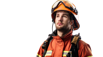 Firefighter Standing With Helmet isolated on a white background