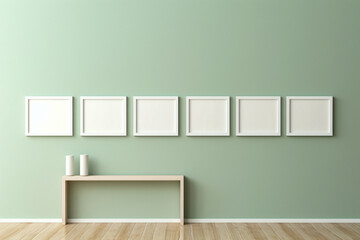 Visualize the ideal setting with the most perfect empty frame against a soft color wall, ready for...
