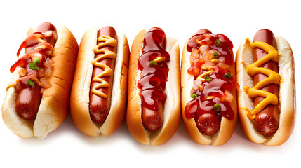 Homemade hot dogs with sauces isolated on a transparent background