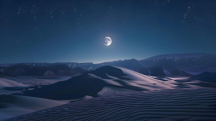 The surreal beauty of a moonlit desert landscape