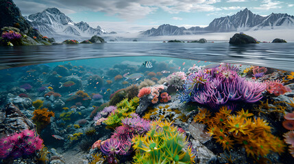 Tidal pools hosting an array of colorful marine life - Powered by Adobe