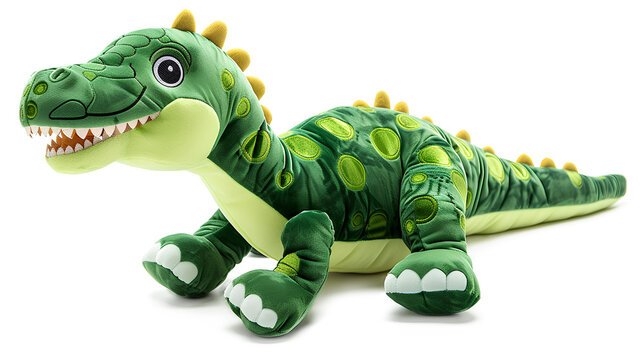 Green plush dinosaur doll isolated on a transparent background