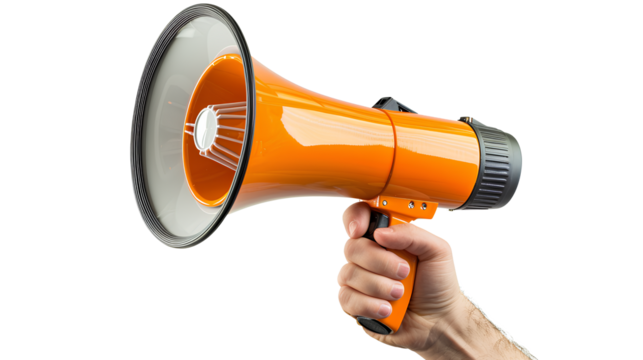 Hand holding a megaphone isolated on a transparent background