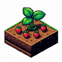 Isometric strawberry crop pixel art game