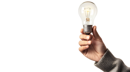 Holding a light bulb isolated on a transparent background