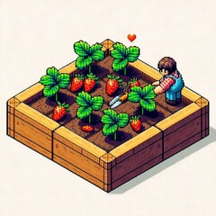 Isometric strawberry crops pixel art game