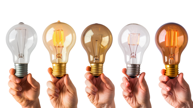 Holding a light bulb isolated on a transparent background