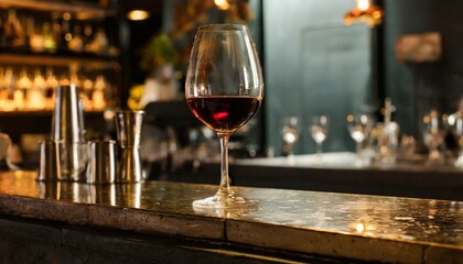 glass of red wine in a bar