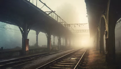 Foto auf Leinwand old railway in the morning fog © Ümit