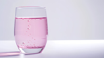 Pink liquid in clear drinking glass isolated on a gray background