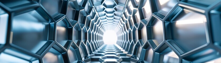 Top-down perspective of a seamless symmetrical chrome hive structure - obrazy, fototapety, plakaty