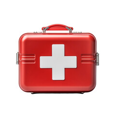Obraz premium Top view of red first aid kit isolated on transparent background