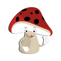 Mushroom character design different expression in vintage style, Kawaii mushroom cartoon mascot character illustration