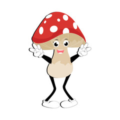 Mushroom character design different expression in vintage style, Kawaii mushroom cartoon mascot...