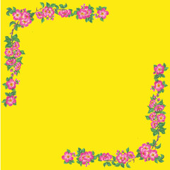 illustration of roses with green leaves on the edges with yellow background, half book for logo