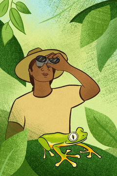 Conservationist with rare leaf frog