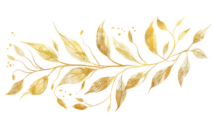 Fototapeta na wymiar Plant with thin gold glitter sketch line stroke leaf isolated on a transparent background