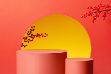 lunar new year concept, display stand for product presentation mock up