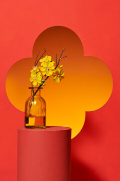 Beautiful spring festival composition on color background