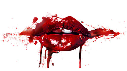  Red lipstick smudge isolated on transparent background
