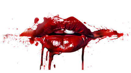  Red lipstick smudge isolated on transparent background