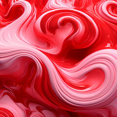 flowing pink and red paint, abstract red background with hearts, floresy swirls in a shade of red, spinning lines, flowing sugar paste