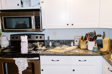 messy kitchen work area
