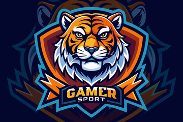 gamer support logo design vector tiger 
