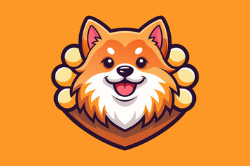 happy pomeranian dog logo with background like dog 