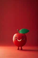 Smiling red cherry character on a red background. Healthy lifestyle concept. Copy space.