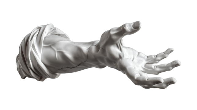 The sculpture statue hand isolated on a transparent background