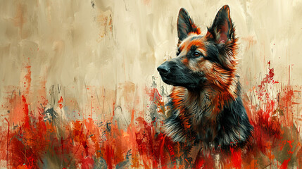 Beautiful german shepherd dog, smart and easy to train on the edge of the forest in Hungary - obrazy, fototapety, plakaty