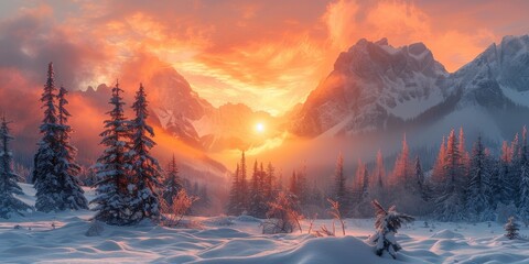 Beautiful winter nature landscape, amazing mountain view. Scenic image of woodland. Frosty day on ski resort