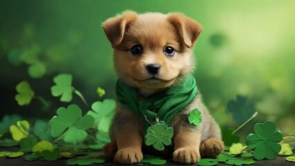 chihuahua puppy in green grass, St Patrick day, puppy, green, Irish created with generative ai	