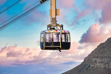 Photo sur Plexiglas Montagne de la Table cape town, cable car, south africa, table mountain, cable way, travel, lions head, Holiday, signal hill, city, scenic, cape town harbor, panorama, waterfront, natural wonder, mountain view, landscape,