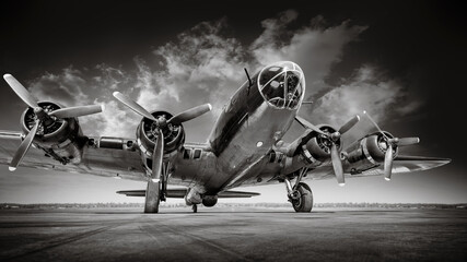 historical bomber plane against a dramatic sky