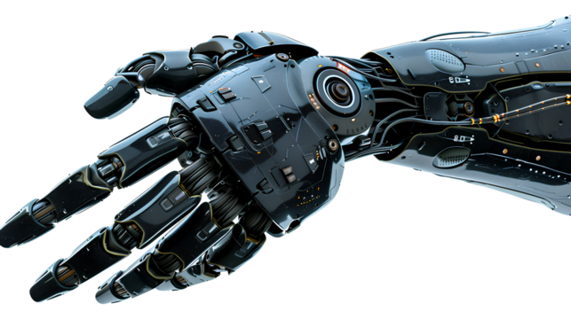 Robot hand finger isolated on a transparent background