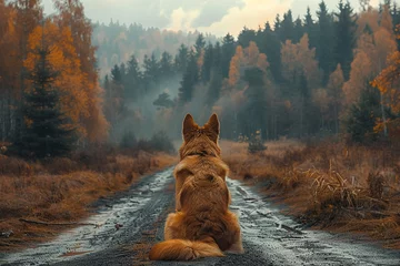 Fotobehang Beautiful german shepherd dog, smart and easy to train on the edge of the forest in Hungary © Mujahid