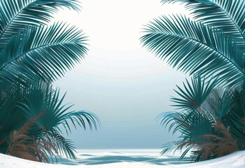 Fototapeta na wymiar A Painting of a Tropical Scene With Palm Trees