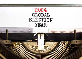 2024 global election year symbol. Concept words 2024 global election year typed on beautiful old retro typewriter. Beautiful white background. Business 2024 global election year concept. Copy space