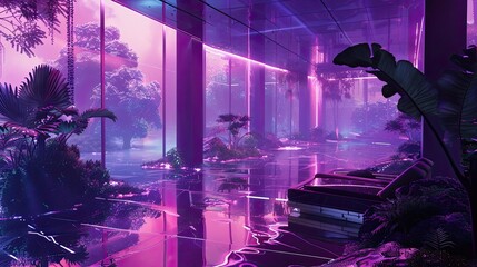 Fototapeta premium Texture Purple Scene, Purple Light Background, Liquid Fluide Refraction, Purple Sky, Chromatic Aberation Reflection