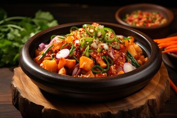 Vibrant Oi kimchi Culinary Art in a Black Bowl