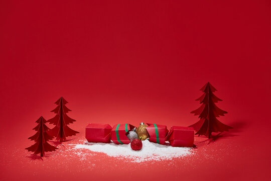 Festive christmas mockup over the red background with copy space