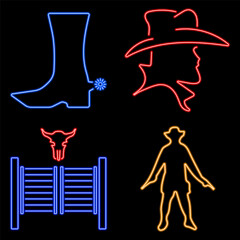 wild west group of neon icons, vector illustration on black background.