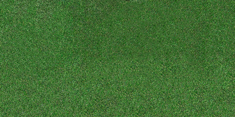 Close-up photo of short green grass on a sports field. Copy space.