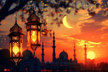 Fototapeta premium Islamic Ramadan Background created with Generative AI